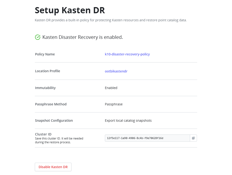 Kasten DR is now Enabled