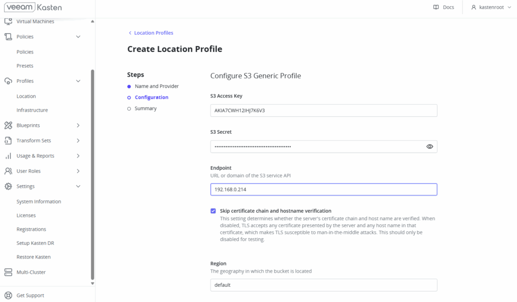 Access Key, Secret Key and Endpoint