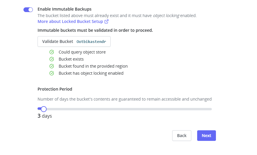 Validate Immutability and choose protection period